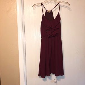 Maroon Ruffle Front Dress